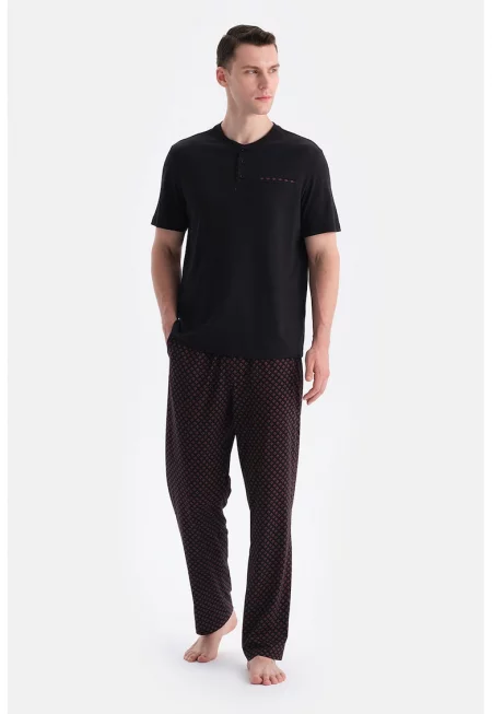 Пижама с памук - Червен/Черен