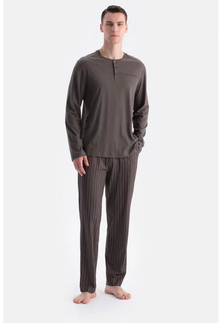 Пижама с памук - Тъмнокафяв
