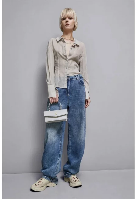 Прозрачна риза с райета - Сив