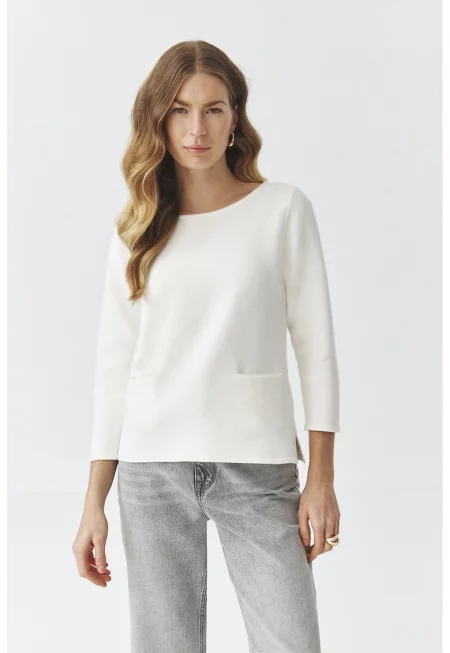 Пуловер с джобове - Мръснобял