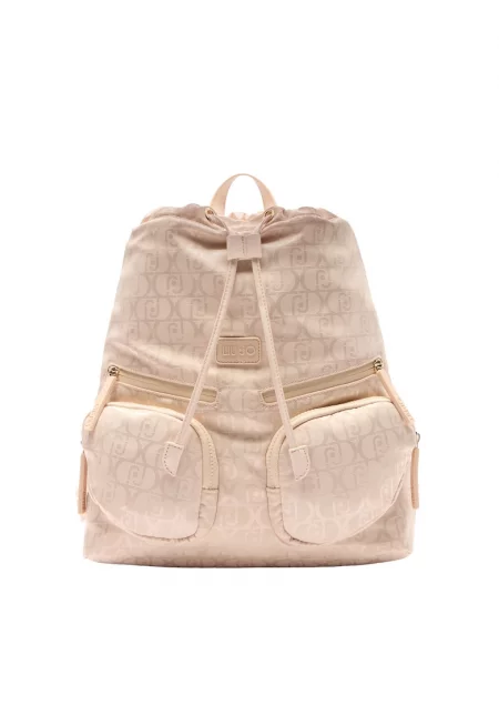 Раница от жакард с лого - Светло кафяво