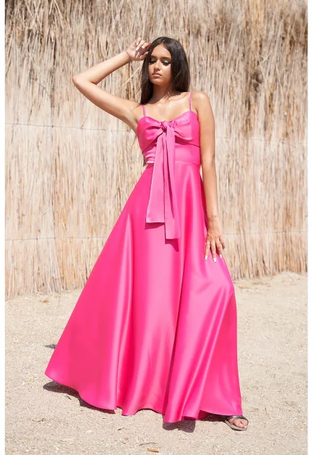 Разкроена рокля Ariana с преден възел - Фуксия