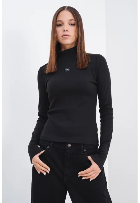 Рипсена блуза с яка - Черен