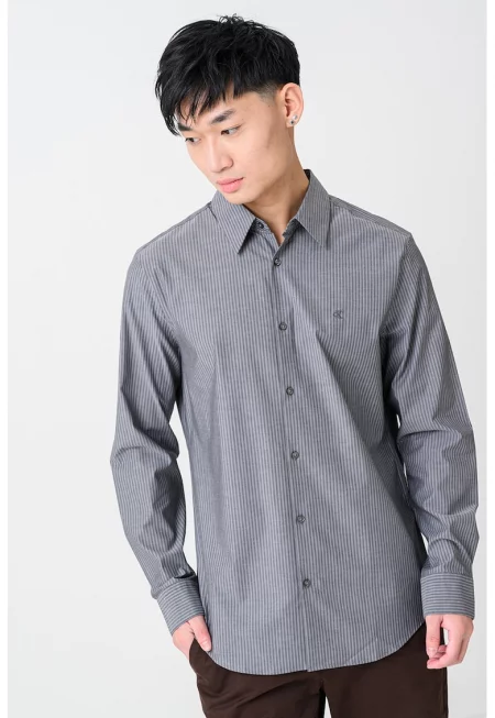 Риза с памук - Сиво-кафяв