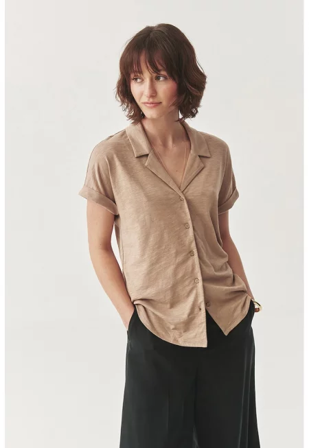 Риза с памук - Светлокафяв -