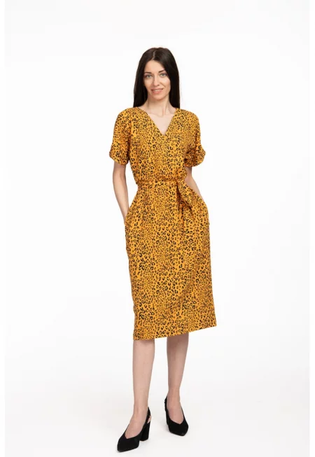 Рокля Arabella с шпиц и щампа - Черен/Шафраново жълто