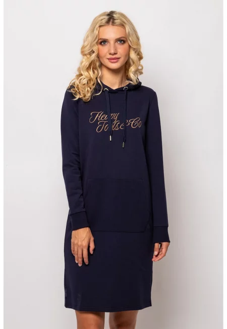 Рокля-худи Virgi с джоб кенгуру - Тъмносин