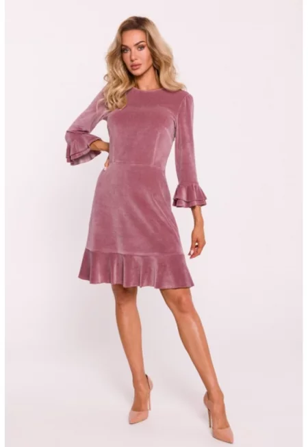 Рокля с волани  Кадифе - Червен