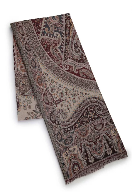 Шал с вълна с етно принт - Многоцветен