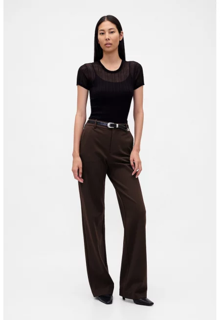 Широк панталон с висока талия - Тъмнокафяв
