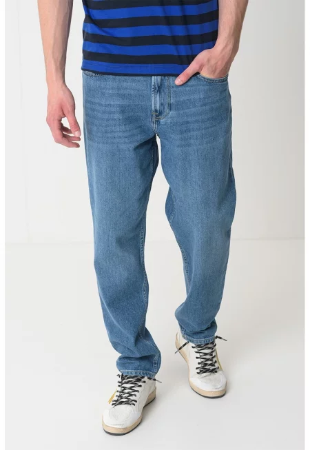 Скосени дънки със средна талия - Син