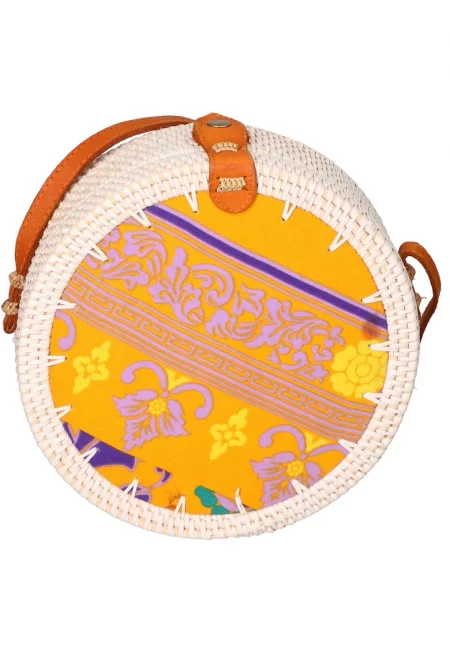 Сламена чанта през рамо - Слонова кост/Светло оранжево