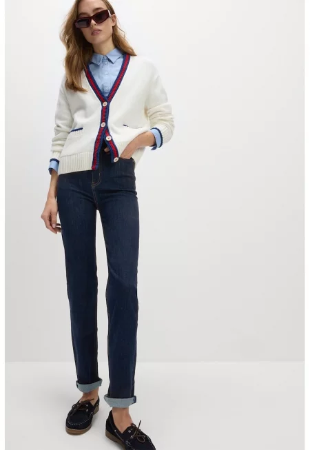 Слим дънки с висока талия - Тъмносин