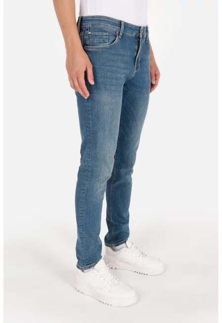 Слим дънки със средновисока талия - Син