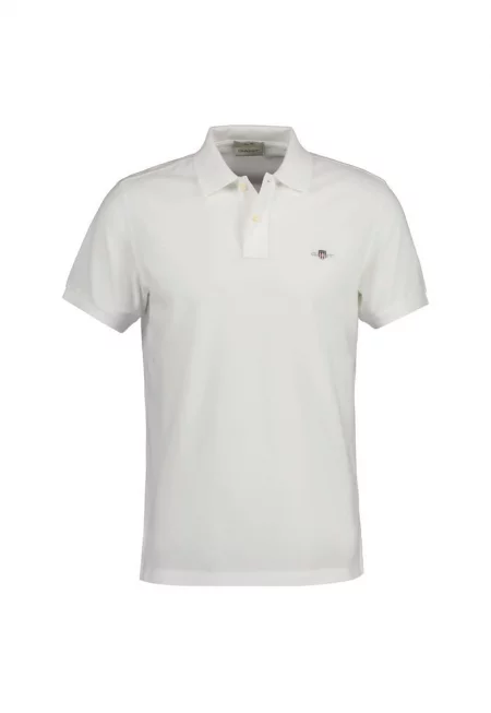 Слим тениска Shield с яка - Бял