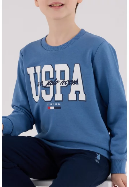 Спортен екип с памук - 2 части - Мръснобял/Светлосин/Тъмносин