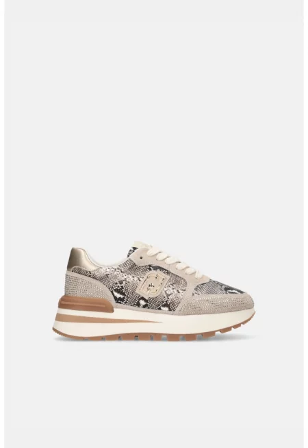 Спортни обувки с декоративни камъни и шагрен - Златист/Бежов