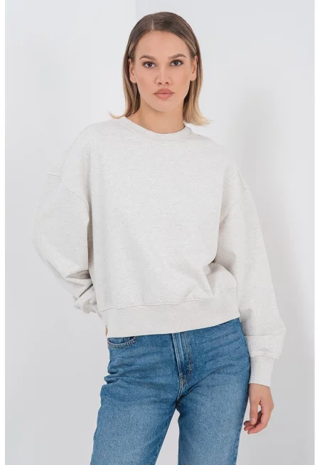 Суитшърт с овално деколте и паднали ръкави - Сив меланж