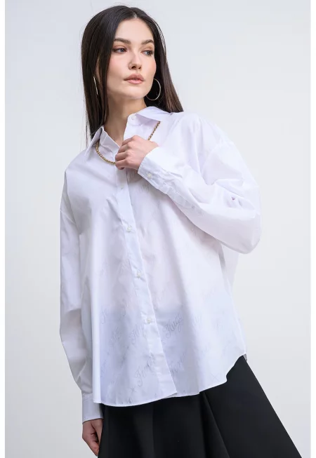 Свободна риза Elisana с остра яка - Бял