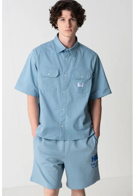 Свободна риза с къси ръкави - Пастелносин