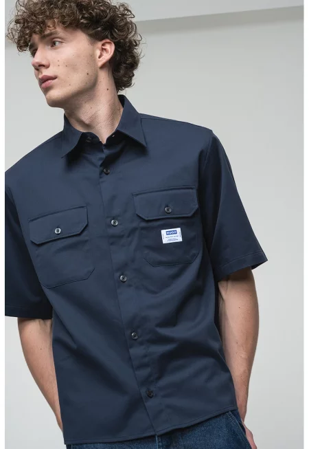 Свободна риза с къси ръкави - Тъмносин