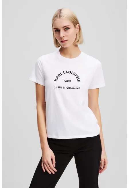 Тениска от органичен памук с принт - Бял -