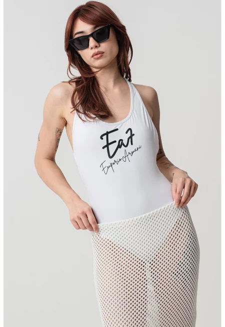 Цял бански с изрязан гръб - Бял