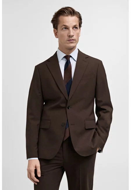 Вълнено сако с раздвоен ревер - Тъмнокафяв