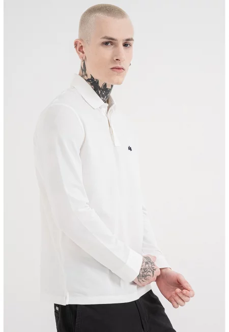 Блуза с яка и бродирано лого - Бял