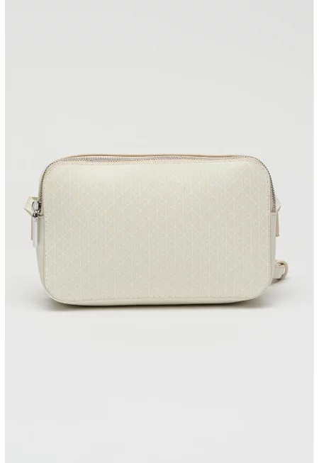 Чанта през рамо от еко кожа с монограм - Бял