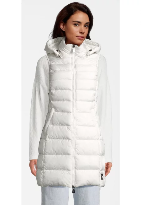 Дълъг капитониран елек 50393 - Мръснобял