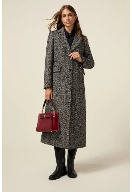 Дълго палто с шарка тип рибена кост