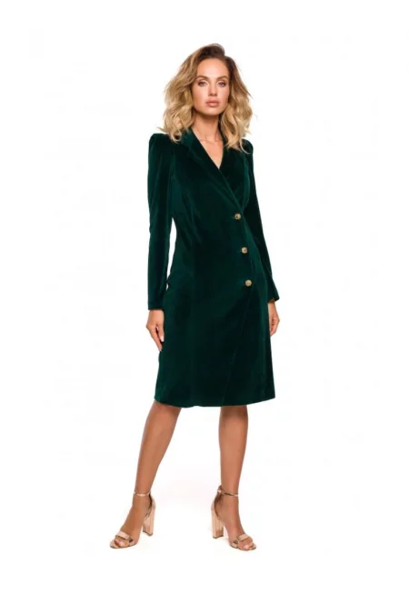 Дамска рокля -  Памук/Полиестер - Тъмнозелена -