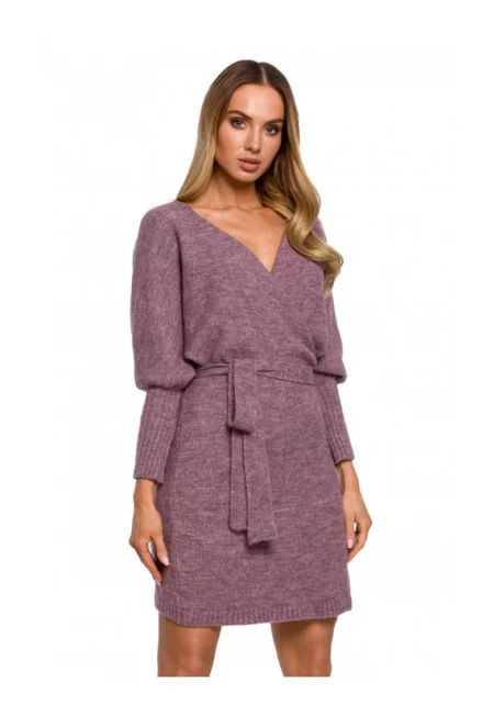 Дамска рокля -  Полиестер/Вълна - Лилава -