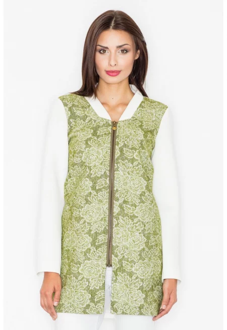 Дамско вълнено яке Yes M513 зелено - Бял/Зелен