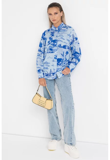 Дънки с елементи встрани - Син меланж