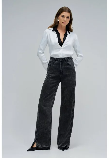 Дънки с цепки встрани - Избеляло черно