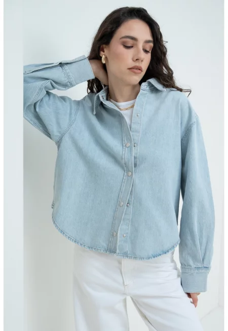 Дънкова риза с дълги ръкави