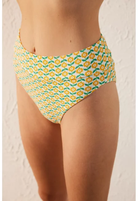 Долнище на бански с висока талия - Зелен/Шафраново жълто