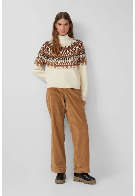 Едноцветен панталон с висока талия - Карамел