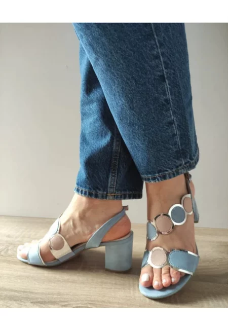 Елегантни дамски сандали  28347-42 Синьо с телесно розово - Синьо - Син