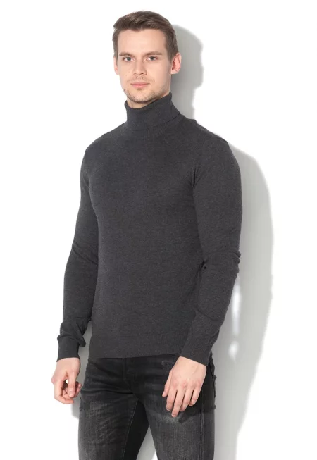 Фино плетено поло Emil - Меланж тъмно сиво
