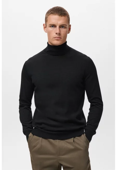 Фино плетено поло от вълна - Черен