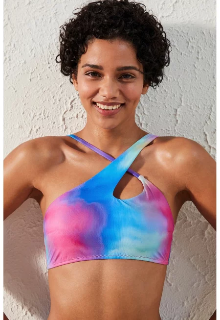 Горен бански с кръстосани каишки - Розово/Син