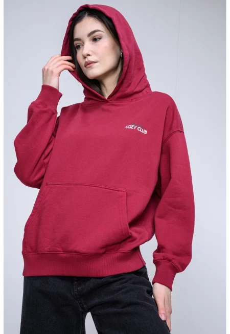 Худи с надпис - Бял/Бордо