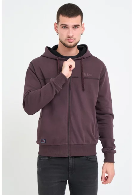 Худи с памук с цип - Тъмновиолетов