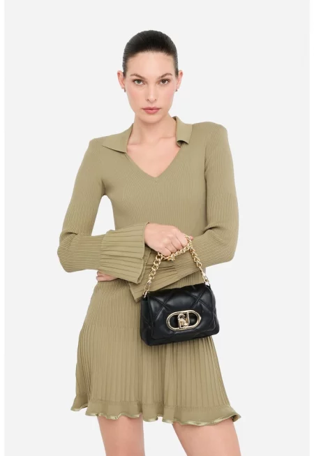 Капитонирана чанта през рамо Lapuffy с капаче - Черен