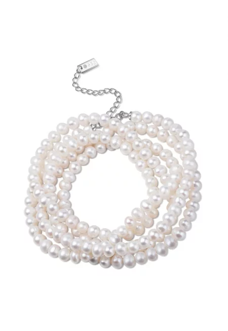 Колие с дизайн на гривна Moe 29261 с перли - Бял