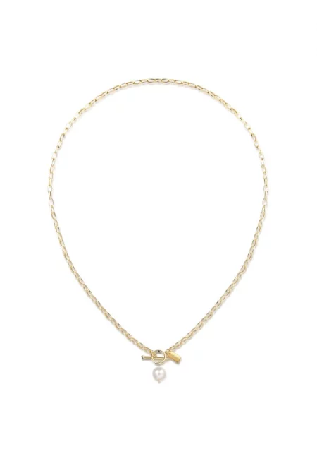 Колие с покритие от 18К злато и сладководни перли - Златист