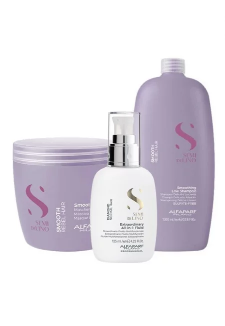 Комплект за изглаждане  Milano Semi Di Lino Shampoo - 1000 ml - Маска - 500 ml и Флуид за блясък All-in-1 Diamond Illuminating - 125 ml